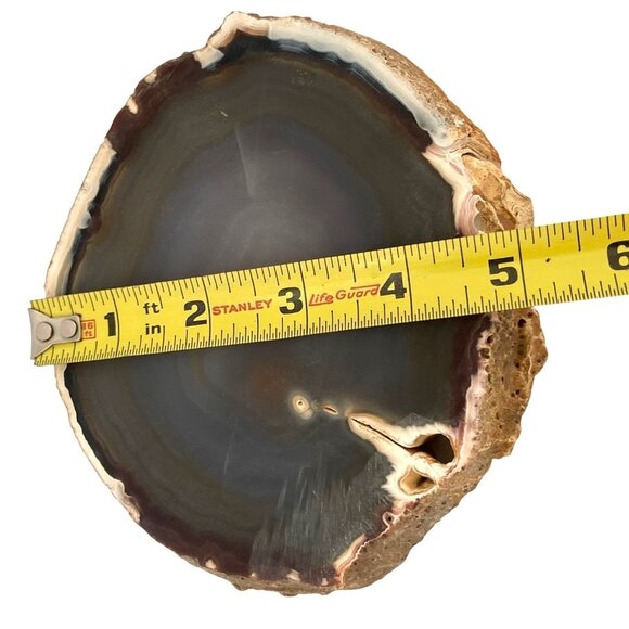 Polished Natural Stone Rock Agate Slice Round Midnight Blue Brown Grey 5 x 6 VTG - Picture 6 of 7